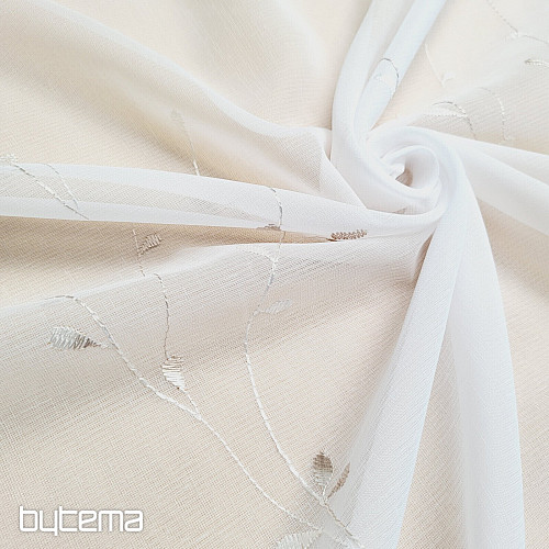 Rideau de luxe brodé GERSTER 11545 blanc - beige