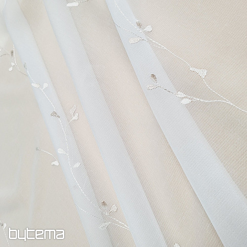 Rideau de luxe brodé GERSTER 11545 blanc - beige