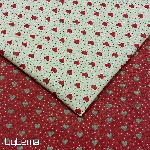 Tissu en coton MINI HEART 01 crème, coeur rouge