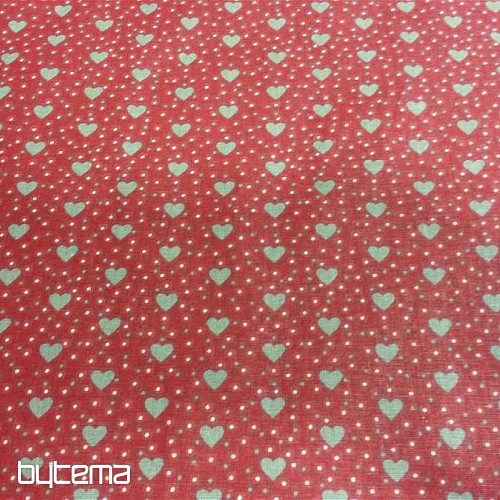 Tissu en coton MINI HEART 01 crème, coeur rouge