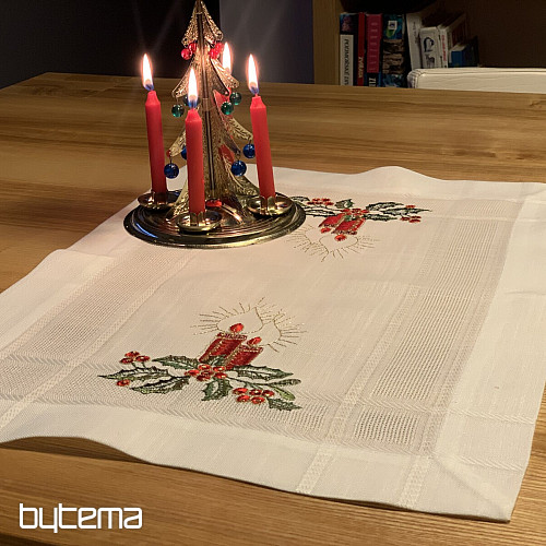 Nappe et foulards de Noël brodés BOUGIE