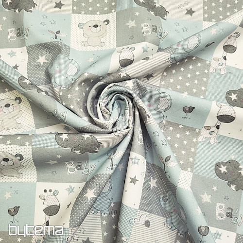 Tissu en coton BABY ZOO bleu