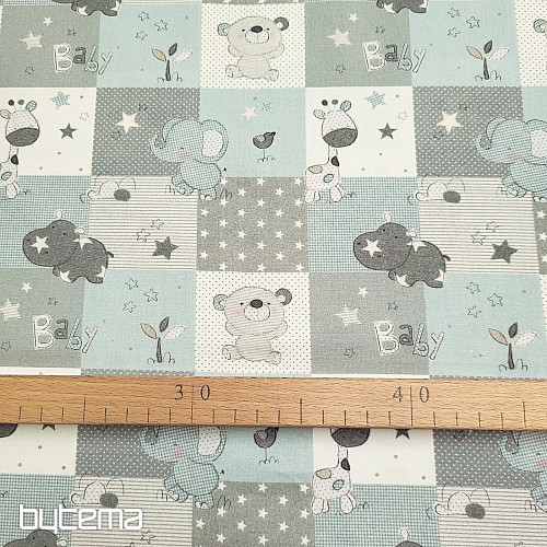 Tissu en coton BABY ZOO bleu