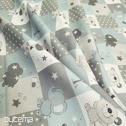 Tissu en coton BABY ZOO bleu