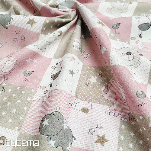 Tissu en coton BABY ZOO rose