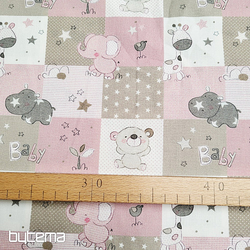 Tissu en coton BABY ZOO rose