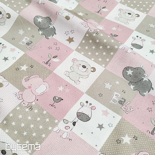 Tissu en coton BABY ZOO rose