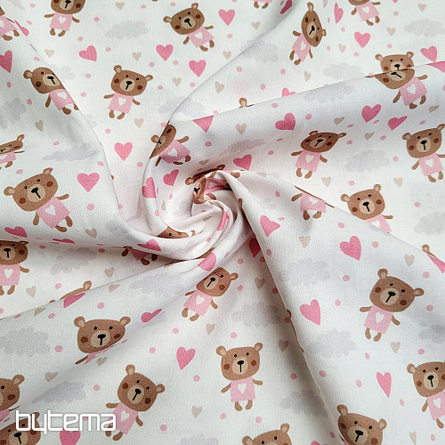 Tissu en coton LOVE BEAR rose