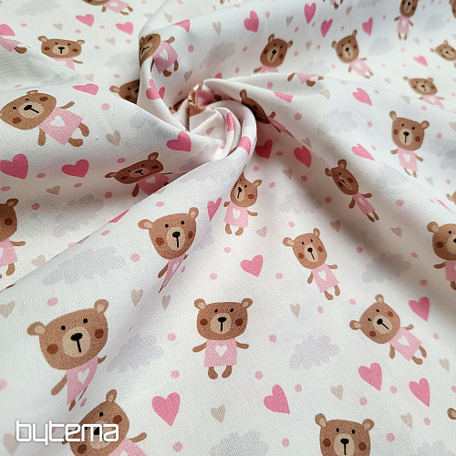 Tissu en coton LOVE BEAR rose