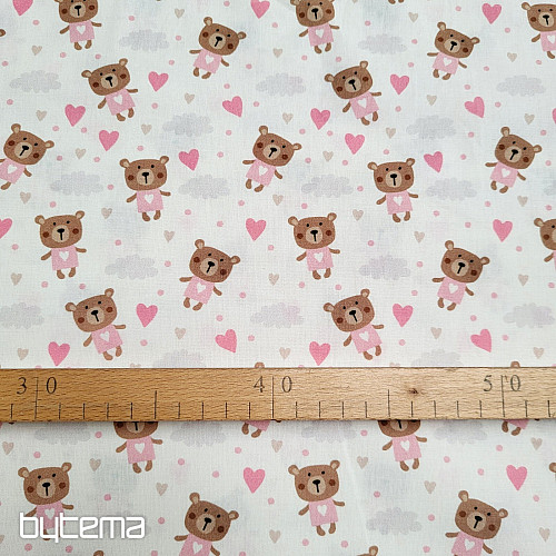 Tissu en coton LOVE BEAR rose