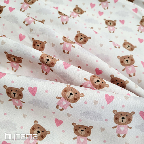 Tissu en coton LOVE BEAR rose