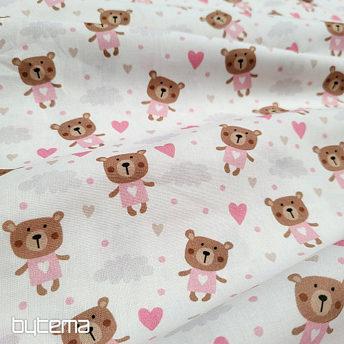 Tissu en coton LOVE BEAR rose