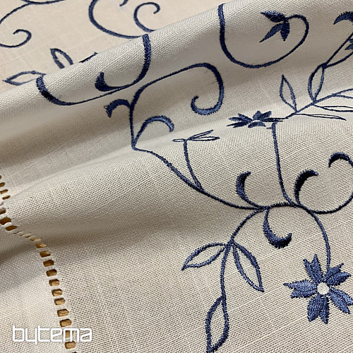 Nappe et foulard brodés FLEUR BLEU BLANC