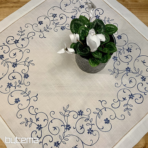 Nappe et foulard brodés FLEUR BLEU BLANC