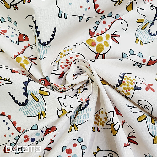 Tissu coton DINOSAURES blanc