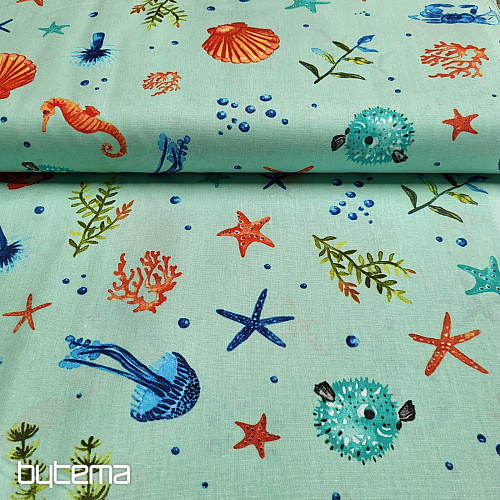 Tissu déco FRUITS DE MER turquoise