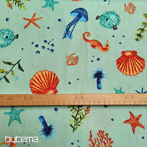 Tissu déco FRUITS DE MER turquoise