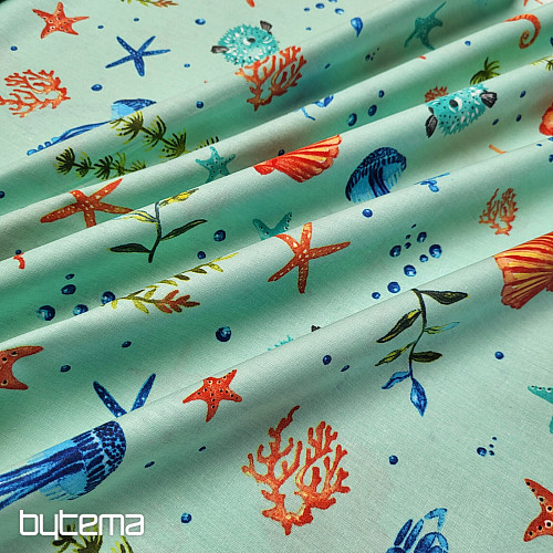 Tissu déco FRUITS DE MER turquoise