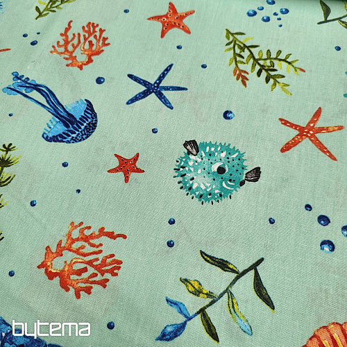 Tissu déco FRUITS DE MER turquoise