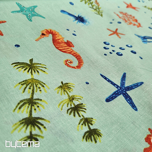 Tissu déco FRUITS DE MER turquoise