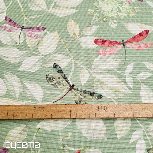 Tissu décoratif ROSETO DRAGONFLY gris-vert