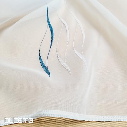 Rideau de luxe brodé blanc - foncé. turquoise GERSTER 195/0800