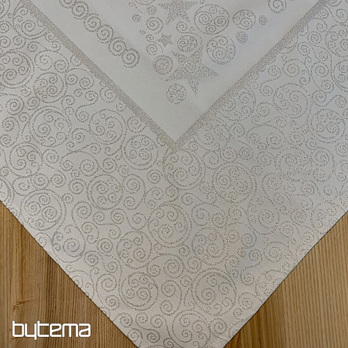 Nappe de Noël ORNEMENT argent naturel