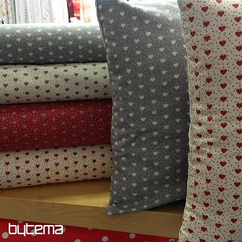 Tissu en coton MINI HEART 01 crème, coeur rouge