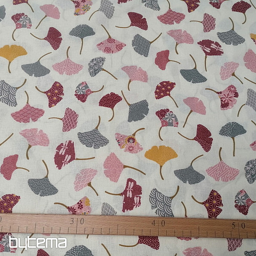 Tissu coton GINKO feuilles crème