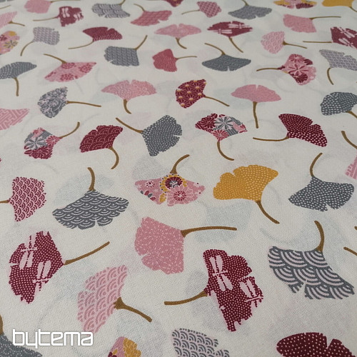 Tissu coton GINKO feuilles crème