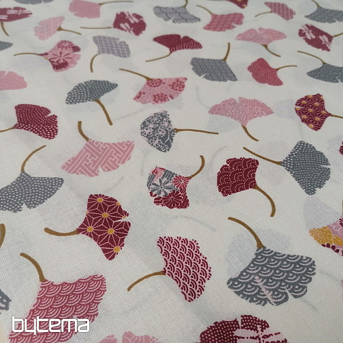 Tissu coton GINKO feuilles crème