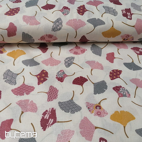 Tissu coton GINKO feuilles crème