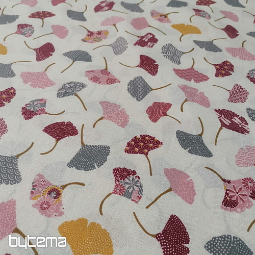 Tissu coton GINKO feuilles crème