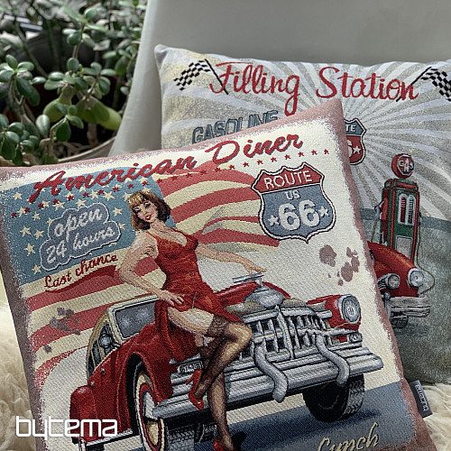 Housse de coussin tapisserie AMERICAN DINER ROUTE 66
