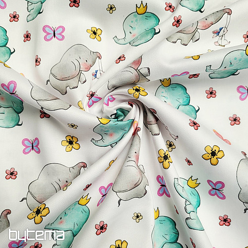 Satin de coton pour enfants, imprimé numérique ÉLÉPHANTS
