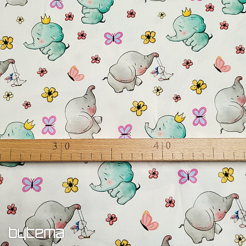 Satin de coton pour enfants, imprimé numérique ÉLÉPHANTS