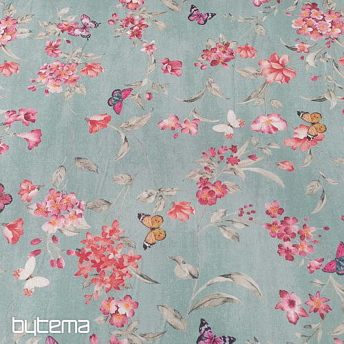 Tissu déco FLEURS turquoise