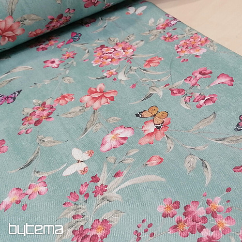 Tissu déco FLEURS turquoise