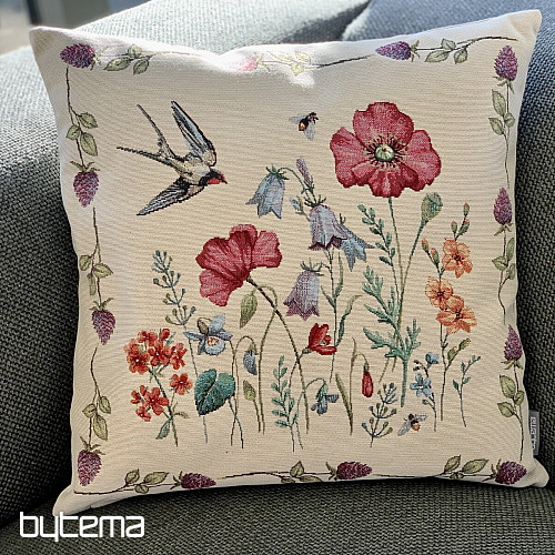 Housse de coussin tapisserie PRAIRIE AVEC UNE HIRONDELLE