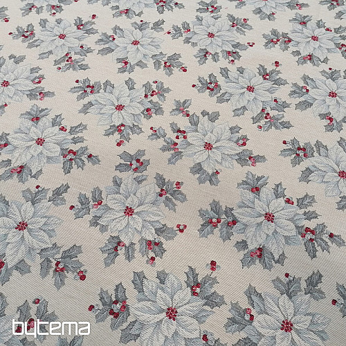 Tissu à tapisserie ÉTOILE DE NOËL argent