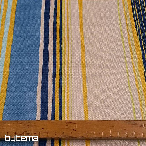 Tissu déco rayure bleu-jaune 140cm