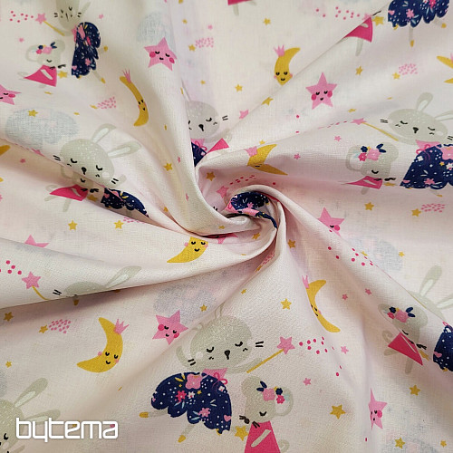 Tissu en coton SOURIS ROSE