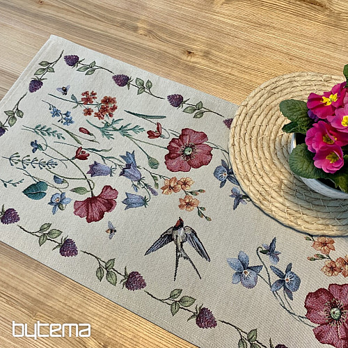 Nappe et foulard tapisserie PRAIRIE AVEC UNE HIRONDELLE