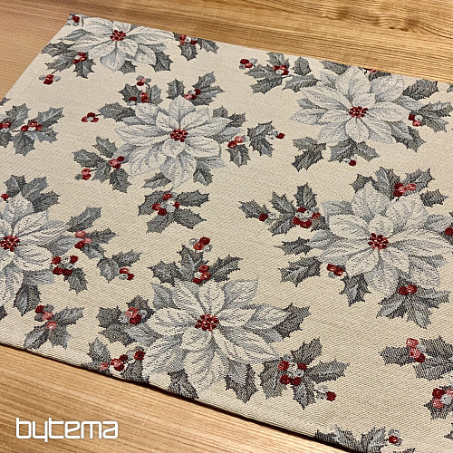 Nappe tapisserie, écharpe ETOILE DE NOEL ARGENT
