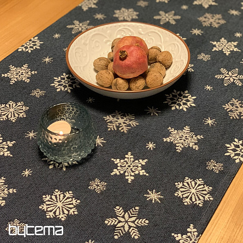 Nappe Gobelin, écharpe Flocon bleu