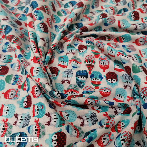 Tissu coton OWLS IN WINTER bleu