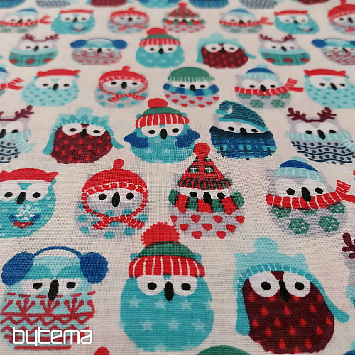 Tissu coton OWLS IN WINTER bleu