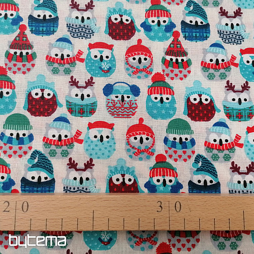 Tissu coton OWLS IN WINTER bleu