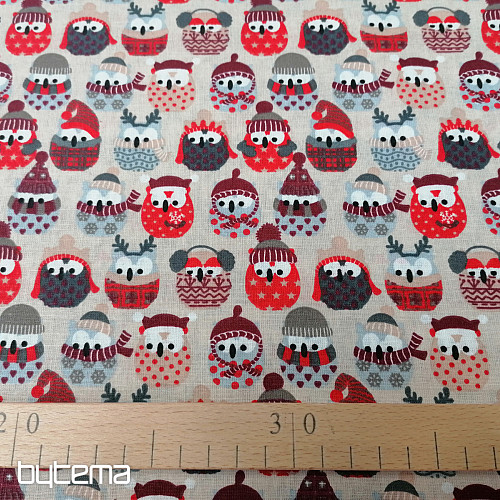 Tissu coton OWLS IN WINTER rouge