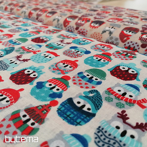 Tissu coton OWLS IN WINTER bleu